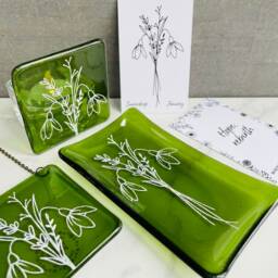 Snowdrop Fused Glass Tea Light Holder January Birth Flower Gift - thumbnail 3