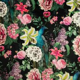 Peacock Floral Velvet Circular Drum Lampshade/Ceiling Shade, in Black, With A White Lining - thumbnail 2