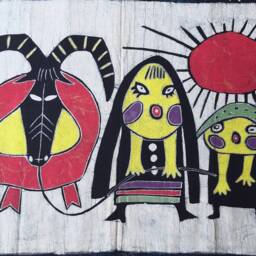 Vintage Batik Abstract Painting, Indigo Cotton Tapestry - 60x87cm - thumbnail 2