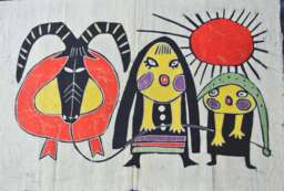 Vintage Batik Abstract Painting, Indigo Cotton Tapestry - 60x87cm - thumbnail 1