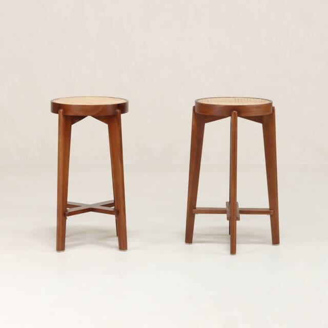 Cane Counter Stool - Teak & Handwoven Rattan - image 1