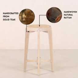 Cane Counter Stool - Teak & Handwoven Rattan - thumbnail 4