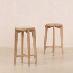 Cane Counter Stool - Teak & Handwoven Rattan - thumbnail 3