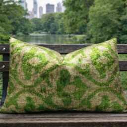 Velvet Ikat Pillow Cover, Handwoven Silk, Green Accent - 16x24 - thumbnail 2