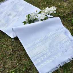 Green Wedding Towel, White Rushnyk With Ukrainian Embroidery, Traditional Rushnyk, Slavic Ceremony Towel Floral Motifs - thumbnail 3