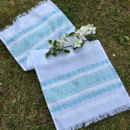 Green Wedding Towel, White Rushnyk With Ukrainian Embroidery, Traditional Rushnyk, Slavic Ceremony Towel Floral Motifs