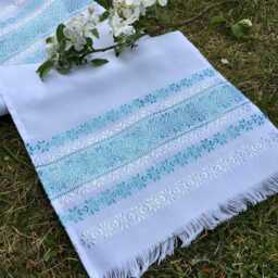 Green Wedding Towel, White Rushnyk With Ukrainian Embroidery, Traditional Rushnyk, Slavic Ceremony Towel Floral Motifs - thumbnail 2