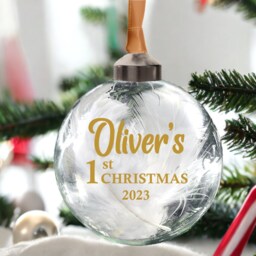 Personalised 1st Christmas Glass Bauble, Baby Gift, Baby's First Decoration, 8cm Bauble 10 Text Colours - thumbnail 2
