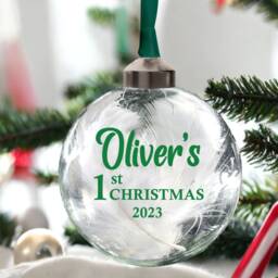 Personalised 1st Christmas Glass Bauble, Baby Gift, Baby's First Decoration, 8cm Bauble 10 Text Colours - thumbnail 3