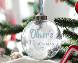 Personalised 1st Christmas Glass Bauble, Baby Gift, Baby's First Decoration, 8cm Bauble 10 Text Colours