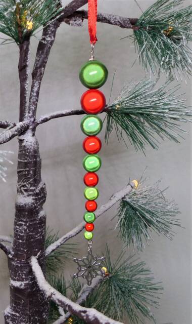 Red & Green Icicle Christmas Ornaments, Iridescent Tree Decorations, Long Hanging Ornament, Glowing Reflective Miracle Beads - image 1