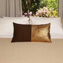 Dark Brown & Gold Faux Leather Lumbar Pillow Cover - thumbnail 2