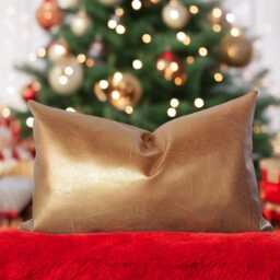 Dark Brown & Gold Faux Leather Lumbar Pillow Cover - thumbnail 4