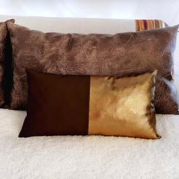 Dark Brown & Gold Faux Leather Lumbar Pillow Cover - thumbnail 3