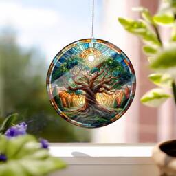 Tree Of Life Faux Stained Glass Acrylic Window Hanging - thumbnail 2