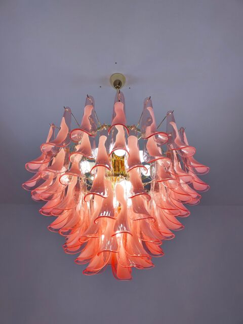 Murano Glass Petal Chandelier in Pink & Clear Color - image 1