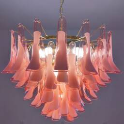 Murano Glass Petal Chandelier in Pink & Clear Color - thumbnail 3