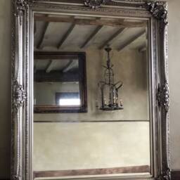 High Quality Statement Antique Silver Large Swept Gilt Ornate French Overmantle Fireplace Mantle Leaner Wall Beveled Mirror 4 Ft X 3 - thumbnail 2