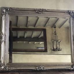 High Quality Statement Antique Silver Large Swept Gilt Ornate French Overmantle Fireplace Mantle Leaner Wall Beveled Mirror 4 Ft X 3 - thumbnail 3