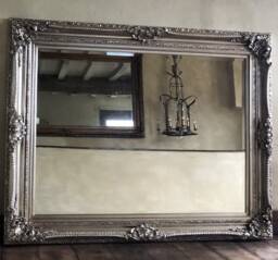 High Quality Statement Antique Silver Large Swept Gilt Ornate French Overmantle Fireplace Mantle Leaner Wall Beveled Mirror 4 Ft X 3