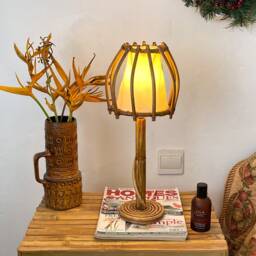Mid-Century Modern Rattan Table Lamp, Palo Pencil Reed Shade - thumbnail 3