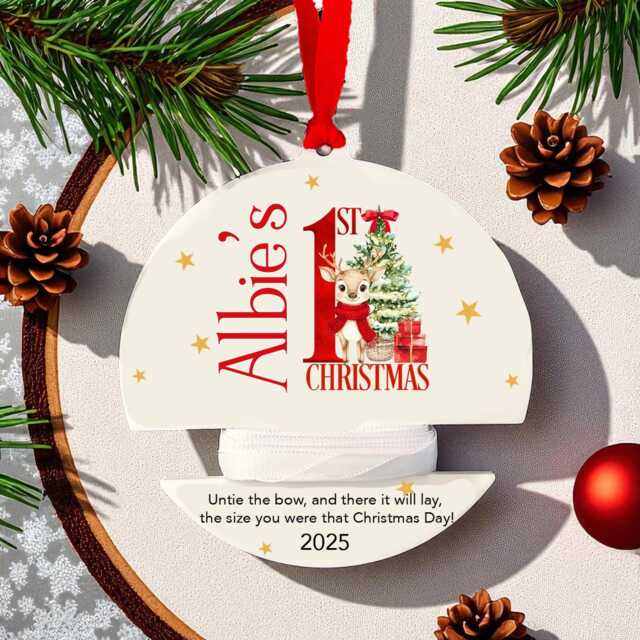 Personalised Ribbon Height Christmas Tree Decoration, Ornament, Child Baby Height, Ribbon, 1st Christmas, Bauble, New Keepsake, Gift - image 1