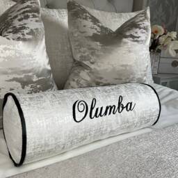"Luxury Personalised Name Cushion, Embroidered Bolster Cushion 16""x6" - thumbnail 3