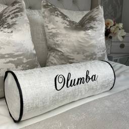 "Luxury Personalised Name Cushion, Embroidered Bolster Cushion 16""x6" - thumbnail 2