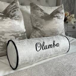 "Luxury Personalised Name Cushion, Embroidered Bolster Cushion 16""x6"