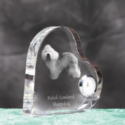 Polish Lowland Sheepdog - Crystal Clock in The Shape Of A Heart With Image Pure-Bred Dog - thumbnail 3