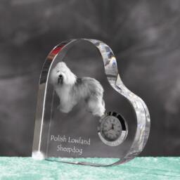 Polish Lowland Sheepdog - Crystal Clock in The Shape Of A Heart With Image Pure-Bred Dog - thumbnail 2