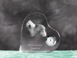 Polish Lowland Sheepdog - Crystal Clock in The Shape Of A Heart With Image Pure-Bred Dog - thumbnail 1