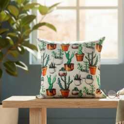 Cactus Watercolor Pillow Cover, Bohemian Decor - thumbnail 1