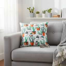 Cactus Watercolor Pillow Cover, Bohemian Decor - thumbnail 2