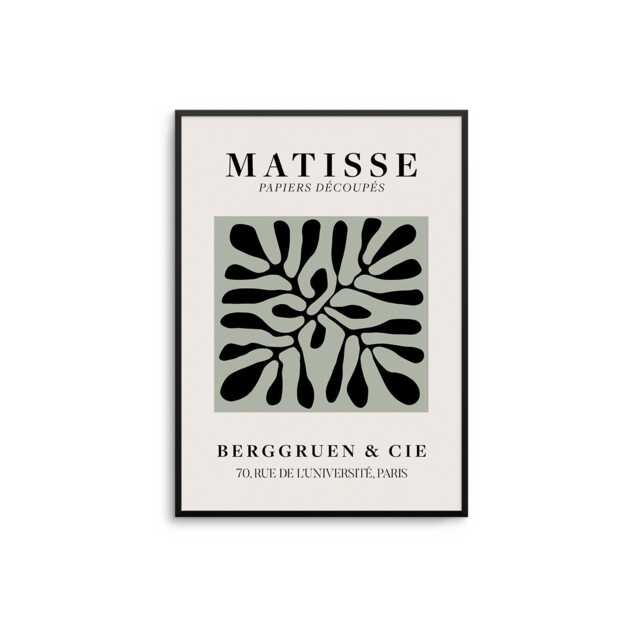 Matisse Inspired Print Black & Sage Green Abstract Art - image 1