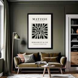 Matisse Inspired Print Black & Sage Green Abstract Art - thumbnail 2