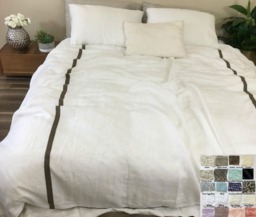 Linen Duvet Cover With Piping Finish & Stripes -White, Grey, Cream, Pink, Blue, Stripe, Chevron, 40+ Colors, Custom Size, Made - thumbnail 1