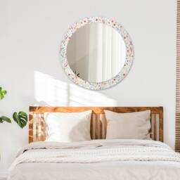 Wild Flowers, White, Round Mirror Frame, Colorful, Glass Wall Art, Printed - thumbnail 3