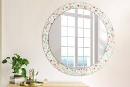 Wild Flowers, White, Round Mirror Frame, Colorful, Glass Wall Art, Printed