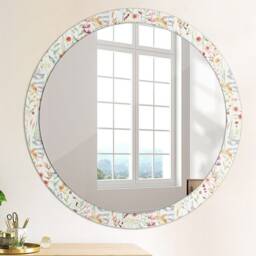 Wild Flowers, White, Round Mirror Frame, Colorful, Glass Wall Art, Printed - thumbnail 4