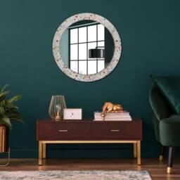 Wild Flowers, White, Round Mirror Frame, Colorful, Glass Wall Art, Printed - thumbnail 2