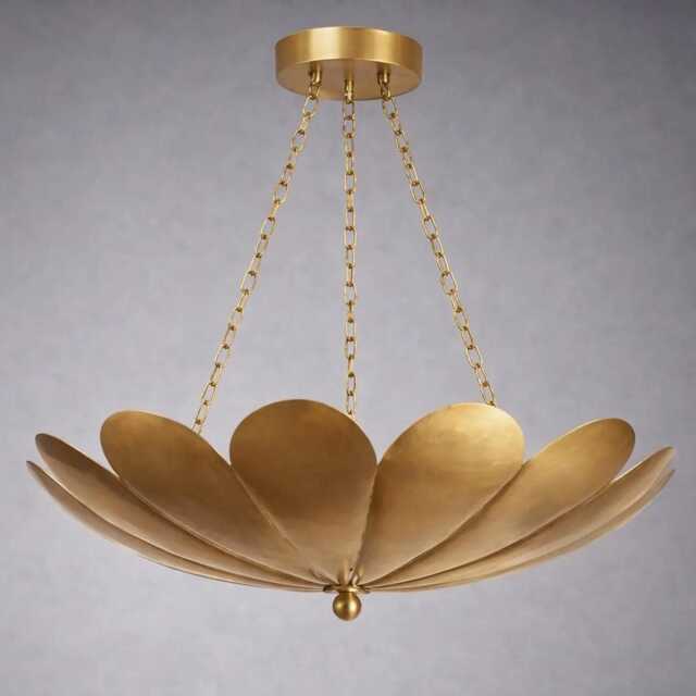 Mid Century Modern Brass Bowl Chandelier, Handmade Lotus Pendant Light, Vintage Ceiling Fixture For Dining Living Room - image 1