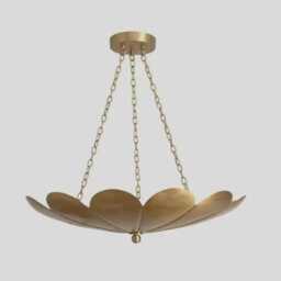 Mid Century Modern Brass Bowl Chandelier, Handmade Lotus Pendant Light, Vintage Ceiling Fixture For Dining Living Room - thumbnail 3
