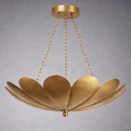 Mid Century Modern Brass Bowl Chandelier, Handmade Lotus Pendant Light, Vintage Ceiling Fixture For Dining Living Room - thumbnail 1