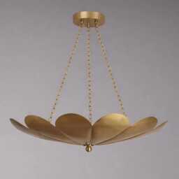 Mid Century Modern Brass Bowl Chandelier, Handmade Lotus Pendant Light, Vintage Ceiling Fixture For Dining Living Room - thumbnail 2