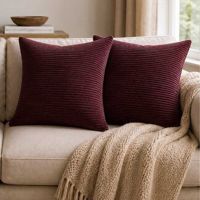 Plum Maroon Ribbed Cushion Cover - 18x18 - image 1