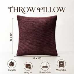 Plum Maroon Ribbed Cushion Cover - 18x18 - thumbnail 3