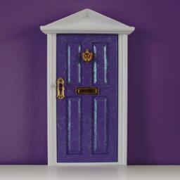 Purple Wooden Miniature Tooth Fairy Door, Fully Opening With A Magical Forest Scene Image Attached - thumbnail 2