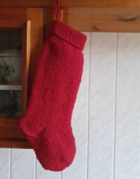 Hand Knit Christmas Stocking - Classic Red Wool Holiday Decor - thumbnail 1