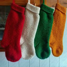 Hand Knit Christmas Stocking - Classic Red Wool Holiday Decor - thumbnail 2